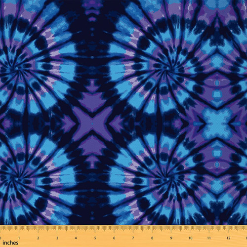 Tie Dye Fabric by The Yard, Boho Upholstery Fabric, Purple Blue Spiral Decorative Fabric, Hippie Watercolor Indoor Outdoor Fabric, Swirl DIY Art Waterproof Fabric for Quilting Sewing, 1 Yard