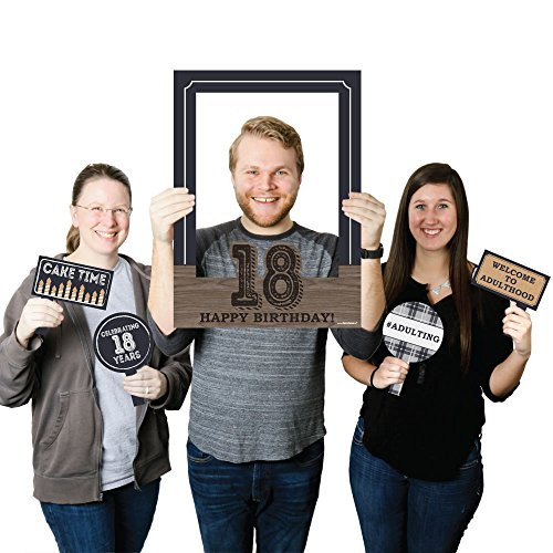 Big Dot of Happiness 18th Milestone Birthday - Time to Adult - Birthday Party Selfie Photo Booth Picture Frame & Props - Printed on Sturdy Material
