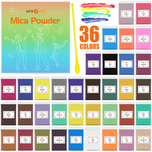 HTVRONT Mica Powder for Epoxy Resin - 180g Pigment Powder, 36 Colors Mica Powder for Nails, Soap Making, Candle Making, Lip Gloss, Natural Pigment for Slime HTVRONT Mica Powder for Epoxy Resin - 180g Pigment Powder, 36 Colors Mica Powder for Nails, Soap Making, Candle Making, Lip Gloss, Natural Pigment for Slime
