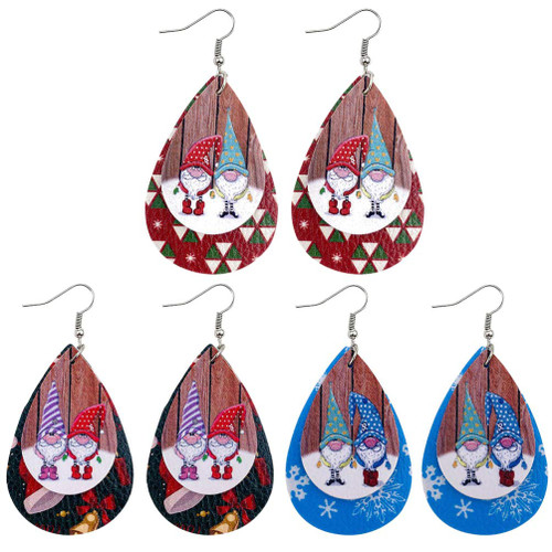 Holibanna 3 Pairs Christmas leather earrings Drop Dangle Earring Christmas Drop Earrings trendy earrings Water Drop Shaped Ear Dangler artificial leather accessories women's personality
