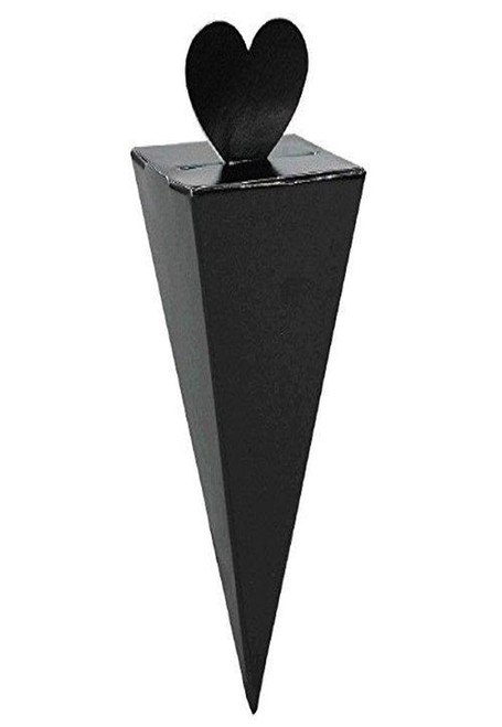 Functional Cone Favour Box Wedding Party Gift and Treats Supplies, Black, 4", Pack of 50.