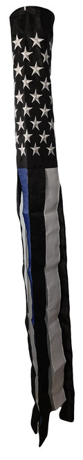 60" USA U.S. Police Memorial Thin Blue Line Embroidered Nylon Wind Sock Windsock