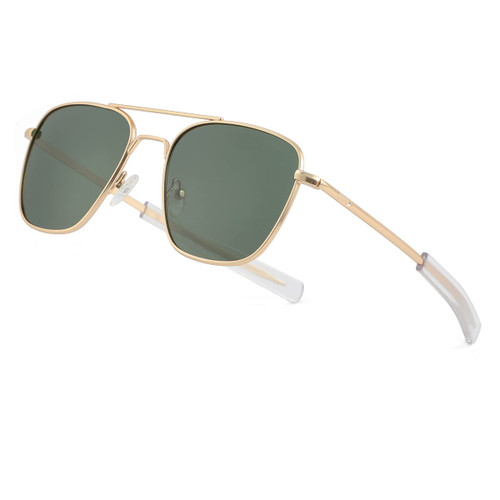 JOVAKIT Men's Polarized Aviator Sunglasses Retro Military Style Pilot Sun Glasses Bayonet Temples UV400 Protection (Gold/Green)