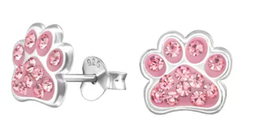 KIWI DAISY Hypoallergenic Sterling Silver Paw Print Tiny Stud Earrings (Nickel Free) (Pink)