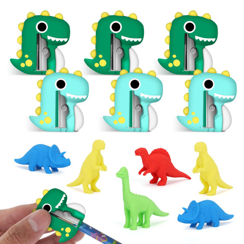 TCJJ Dinosaur Pencil Sharpeners & Erasers for Kids, Small Handheld Colored Pencils, 6 School Supplies, Stationery Kids Gift TCJJ Dinosaur Pencil Sharpeners & Erasers for Kids, Small Handheld Colored Pencils, 6 School Supplies, Stationery Kids Gift