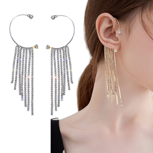 EDITHE Sparkling Diamond Tassel Earrings, Women Elegance Tassel Long Dangle Chain Earrings Without Pierced Earrings, Dangle Ear Cuff Earrings Jewelry Gift for Grils(1 Pair Silver) EDITHE Sparkling Diamond Tassel Earrings, Women Elegance Tassel Long Dangle Chain Earrings Without Pierced Earrings, Dangle Ear Cuff Earrings Jewelry Gift for Grils(1 Pair Silver)