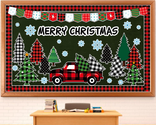 Christmas Bulletin Board Decoration Set Merry Christmas Paper Cutouts Blackboard Border Winter Holiday Classroom Decorations Christmas Tree Bulletin Board for Xmas Holiday School Wall Door Decoration