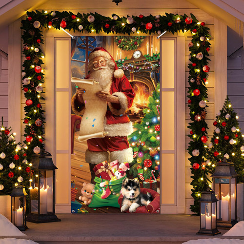 Zeyune Christmas Front Door Cover Merry Christmas Door Cover Decorations Holiday Background Vintage Santa Claus Fireplace Xmas Tree Door Backdrop Banner for Christmas Party Supplies, 70.9" x 35.4" Zeyune Christmas Front Door Cover Merry Christmas Door Cover Decorations Holiday Background Vintage Santa Claus Fireplace Xmas Tree Door Backdrop Banner for Christmas Party Supplies, 70.9" x 35.4"