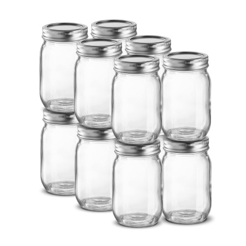 X-Zone Mason Jars 16 oz Regular Mouth Glass Jars with Lid & Seal Bands - Airtight Container for Pickling, Canning, Candles, Home Decor, Overnight Oats, Fruit Preserves, Jam or Jelly (4) (4)