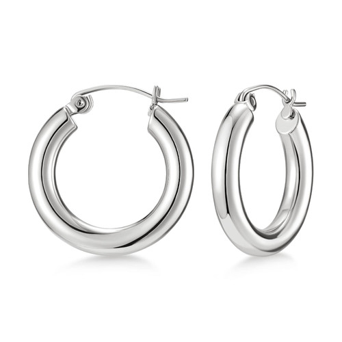 SWEETV Silver Hoop Earrings for Women 20mm Chunky Hoop Earrings Surgical Stainless Steel Huggie Hoops Thick Silver Earrings