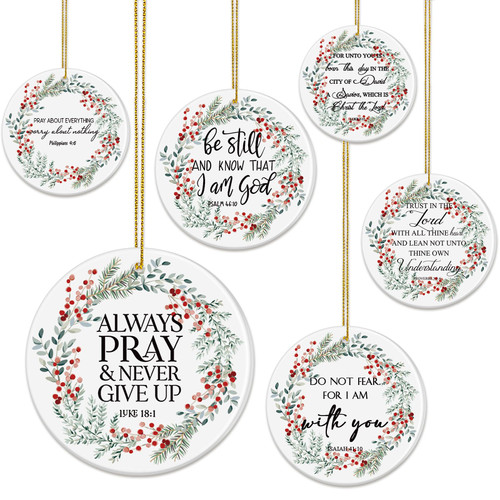 Christian Christmas Ornaments Bulk Bible Verse Hanging Ornament Inspirational Quotes Ceramic Ornaments for Christmas Tree Round Flat Religious Xmas Church Home Decor for Mom Women Gift(6 Pcs)