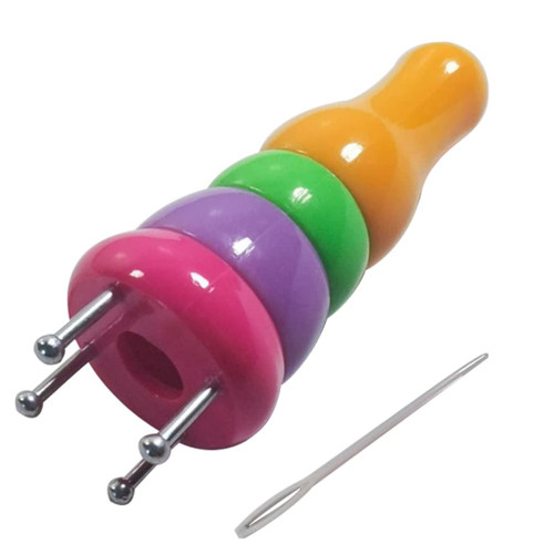 Sewroro French Knitter Wood Yarn Knitting Spool with Needle 4 Peg Knitting Spool Knitter Bead Jewelry Maker DIY Craft Wool Knitting Needle Tool