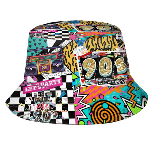 Retro Fashion 80s 90s Bucket Hat for Men Women Funny Summer Beach Fishing Hat Packable Outdoor Sun Fisherman Hat
