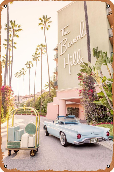 The Beverly Hills Hotel Poster Tin Sign Retro Vintage Metal Sign for Home Bar Club Pub Cafe Wall Art Decor Gift 8x12 inch