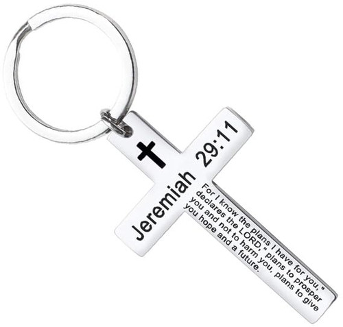 Ldurian Cross Keychain for Women - Jeremiah 29:11 Holy Bible Quote Key Chain Stainless Steel Religious Jewelry Key Rings Baptism First Communion Gifts Ldurian Cross Keychain for Women - Jeremiah 29:11 Holy Bible Quote Key Chain Stainless Steel Religious Jewelry Key Rings Baptism First Communion Gifts