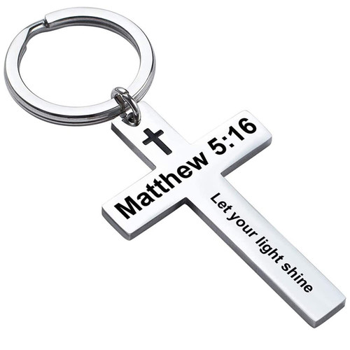 Ldurian Cross Keychain for Women - Matthew 5:16 Holy Bible Quote Key Chain Stainless Steel Religious Jewelry Key Rings Baptism First Communion Gifts Ldurian Cross Keychain for Women - Matthew 5:16 Holy Bible Quote Key Chain Stainless Steel Religious Jewelry Key Rings Baptism First Communion Gifts