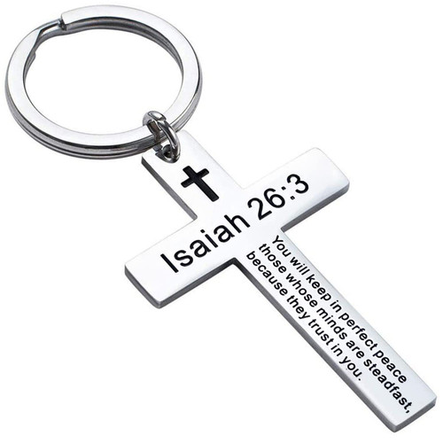 Ldurian Cross Keychain for Women - Isaiah 26:3 Christian Quote Cross Key Chains Stainless Steel Religious Key Rings Bible Verse Keychain Jewelry Ldurian Cross Keychain for Women - Isaiah 26:3 Christian Quote Cross Key Chains Stainless Steel Religious Key Rings Bible Verse Keychain Jewelry