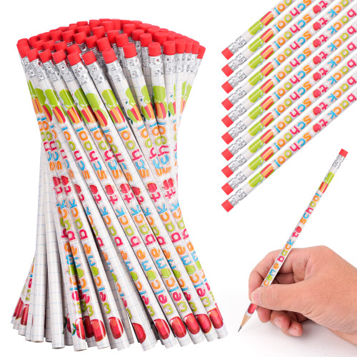 Kolewo4ever 100 Pieces Welcome Back To School Pencils Cylinder Wood Colorful Printed Pencils with School Elements for School Stationery Party Reward Supplies (100)