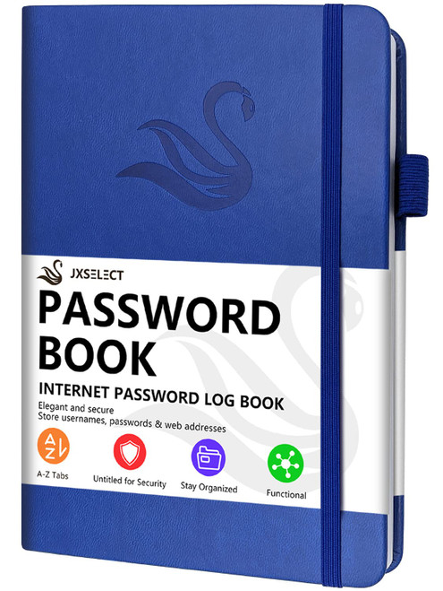 Elegant Password Book with Alphabetical Tabs - Hardcover Password Book for Internet Website Address Login - 5.2" x 7.6" Password Keeper and Organizer w/Notes Section & Back Pocket?Royal Blue?