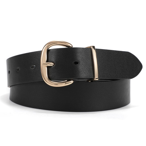 JASGOOD Women Black Pu Leather Belt for Jeans Pants Gold Buckle Lady Fashion Dress Waist Belt(Black,Fit Waist Size 26-30inch)