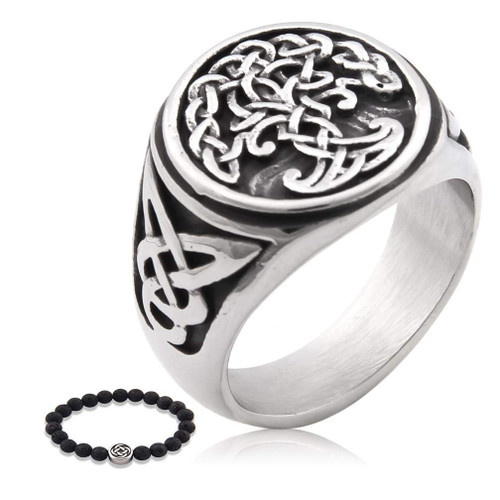 Gungneer Stainless Steel Yggdrasil Tree of Life Ring Celtic Knot Jewelry Irish Triquetra Accessories Men Women