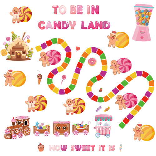 Candyland Christmas Decorations Party Sweet Candyland Bulletin Board with Colorful Ice Cream and Lollipop Cutouts with Glue Points for Classroom, School Candyland Themed Birthday Party Supplies