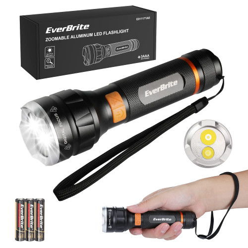 EverBrite LED Flashlight High Lumens, Super Bright, Zoomable Aluminum Flashlight with Digital Focus, 4 Modes, Water Resistant, Adjustable Brightness for Camping, Emergency, AAA Batteries Included EverBrite LED Flashlight High Lumens, Super Bright, Zoomable Aluminum Flashlight with Digital Focus, 4 Modes, Water Resistant, Adjustable Brightness for Camping, Emergency, AAA Batteries Included