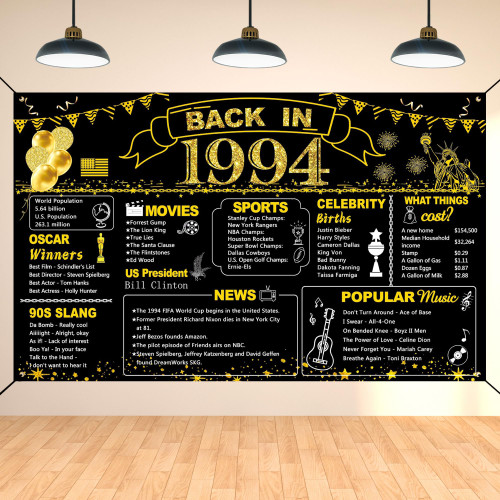 DARUNAXY 30th Birthday Black Gold Party Decoration, Back in 1994 Banner 30 Year Old Birthday Party Poster Supplies Vintage 1994 Backdrop Photography Background for Men & Women 30th Class Reunion Decor DARUNAXY 30th Birthday Black Gold Party Decoration, Back in 1994 Banner 30 Year Old Birthday Party Poster Supplies Vintage 1994 Backdrop Photography Background for Men & Women 30th Class Reunion Decor