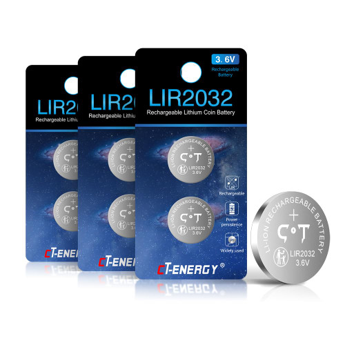 CT-ENERGY Rechargeable 2032 Lithium Battery 6 Pack 3.6V Replace Disposable CR2032 Batteries
