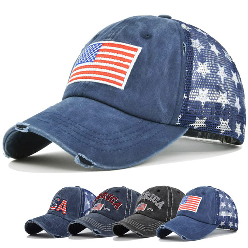4th of July Independence Day American Patriotic Flag Hat Unisex Vintage Embroidery Washed Distressed Cotton Baseball Cap Adjustable USA Trucker Dad Baseball Hat