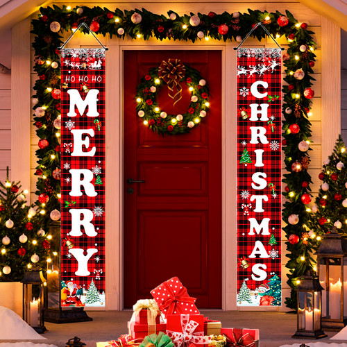 Christmas Decorations Red Black Buffalo Plaid Sign Set for Festival Merry Christmas Door Banner | Outdoor Yard & Front Porch | Indoor & Outdoor Xmas Decor for Home, Wall, Front Door, Yard, and Garage Christmas Decorations Red Black Buffalo Plaid Sign Set for Festival Merry Christmas Door Banner | Outdoor Yard & Front Porch | Indoor & Outdoor Xmas Decor for Home, Wall, Front Door, Yard, and Garage