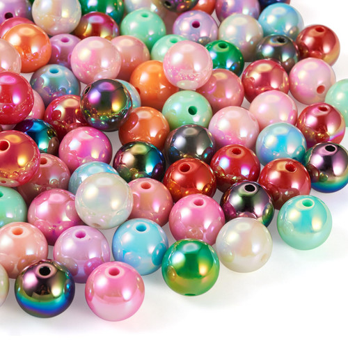 Cheriswelry 120pcs 16mm Rainbow Round Beads Acrylic Chunky Beads Colorful Loose Spacer Beads Iridescent Bubblegum Beads for DIY Craft Pen Earring Bracelet Necklace Jewelry Making