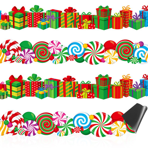 Capoda 24 Pcs Christmas Magnetic Bulletin Board Border Christmas Classroom Bulletin Board Borders Xmas Gift Candy Trim Border Decoration Christmas Magnet Border for School Classroom Office Party Decor