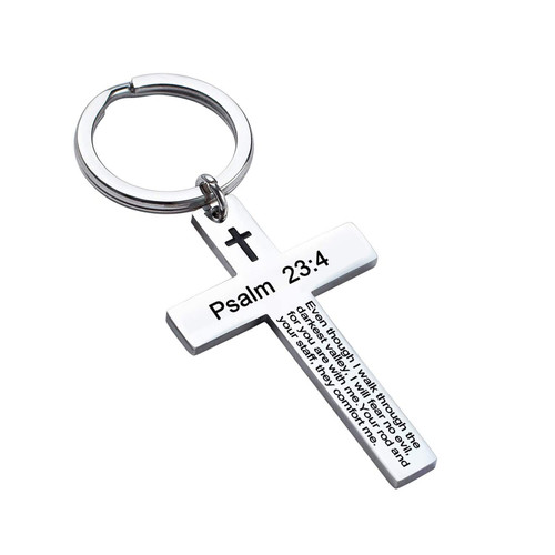 BAORIVER Cross Keychain Christian Jewelry - Bible Verse Psalm 23:4 Religious Quote - Faith Christian Bible Verse Inspirational Keychain
