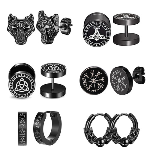 Axbuldo 8 Pairs Viking Earrings for Men Women Viking Runes/Celtic Knot/Thor's Hammer/Wolf Head Fake Gauges Earrings Set Surgical Steel Screw Flatback Studs Faux Ear Plugs Punk Earrings Axbuldo 8 Pairs Viking Earrings for Men Women Viking Runes/Celtic Knot/Thor's Hammer/Wolf Head Fake Gauges Earrings Set Surgical Steel Screw Flatback Studs Faux Ear Plugs Punk Earrings