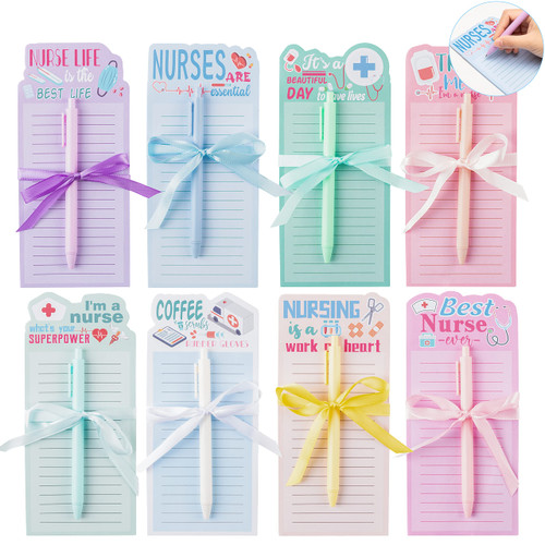 ANGOLIO 8 Sets Nurses Appreciation Week Notepads Funny Nurse Notepads with Pens Thank You Nurse Inspiration Medical Sticky Memo Pads Gifts for School Office Party Supplies Nursing Graduation Presents ANGOLIO 8 Sets Nurses Appreciation Week Notepads Funny Nurse Notepads with Pens Thank You Nurse Inspiration Medical Sticky Memo Pads Gifts for School Office Party Supplies Nursing Graduation Presents