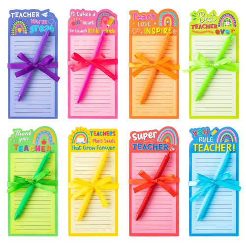 ANGOLIO 8 Set Teacher Notepads with Pen Teacher to Do List Sticky Notes Teacher Appreciation Gift Pens for School Supplies Lined Notepad Teachers' Day Gifts for Thank You Teachers