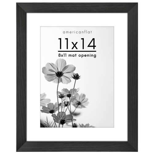 Americanflat 11x14 Picture Frame in Black - Use as 8x11 Picture Frame with Mat or 11x14 Frame Without Mat - Wide Engineered Wood Frame with Included Hanging Hardware for Wall