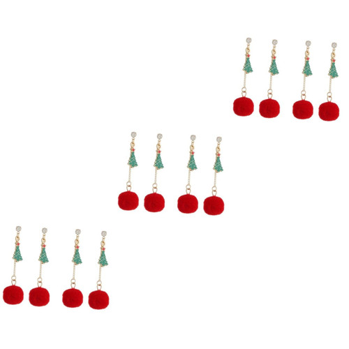 Abaodam 6 Pairs Christmas Tree Earrings Tassel Earrings Christmas Enamel Earrings Women Christmas Earrings Fringe Earrings for Women Ear Drop Jewelry Alloy Material Red Ball Miss