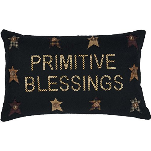 VHC Brands Throws-Primitive Blessings Black 14" x 22" Pillow, Raven