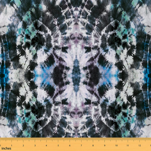 Tie Dye Fabric by The Yard, Colorful Watercolor Upholstery Fabric, Bohemia Ethnic Decorative Fabric, Trippy Black White Spiral Swirl Outdoor Fabric, DIY Batik Material for Sewing Quilting, 3 Yards
