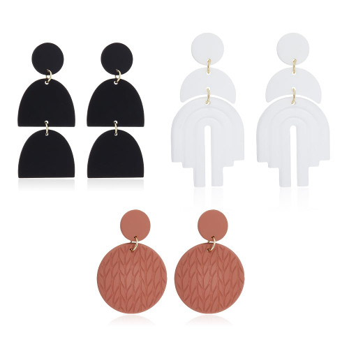 ANATTASOUL Geometric Drop Dangle Earrings 3 Pairs Lightweight Polymer Clay Stud Earrings Handmade Boho Round Shape Earrings Geometric Earrings Irregular Geometric Statement Earrings for Women Girls