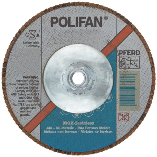 PFERD Polifan SG CO-COOL Abrasive Flap Disc, Type 29, Threaded Hole, Phenolic Resin Backing, Aluminum Oxide, 5" Dia., 80 Grit (Pack of 1)