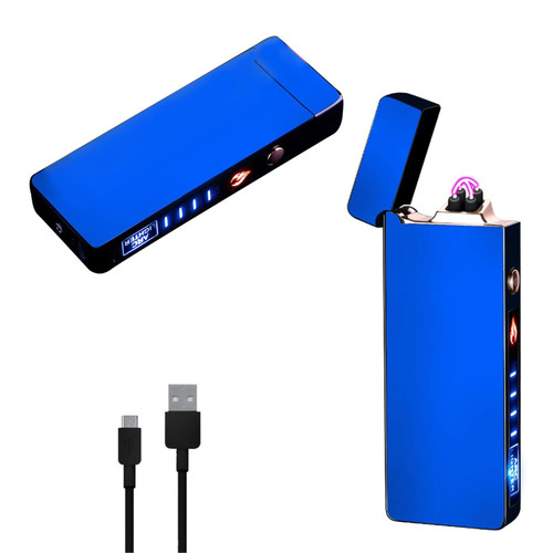 RSBYE Electric Lighter Windproof Lighter for Camping, Dual Arc Lighter Rechargeable USB Lighter Plasma Lighter Candle Lighter with Rhythmic Flashing Battery Indicator (Blue)