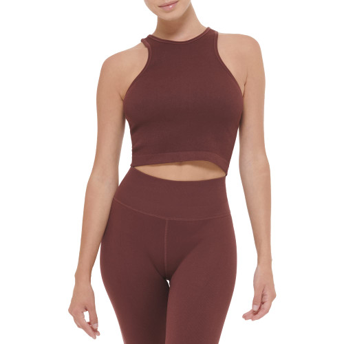 Calvin Klein Performance Women's Ribbed Crop Top, Bitter Chocolate, X-Large
