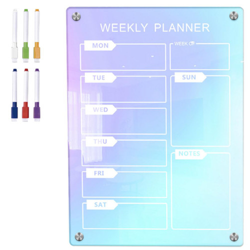 NUOBESTY 1 Set Refrigerator Whiteboard Calendar Decor Fridge Dry Erase Calendar Planner Weekly Colored Weekly Planner for Fridge Meal Planning Board Blank Planner Acrylic Magnetic Notebook