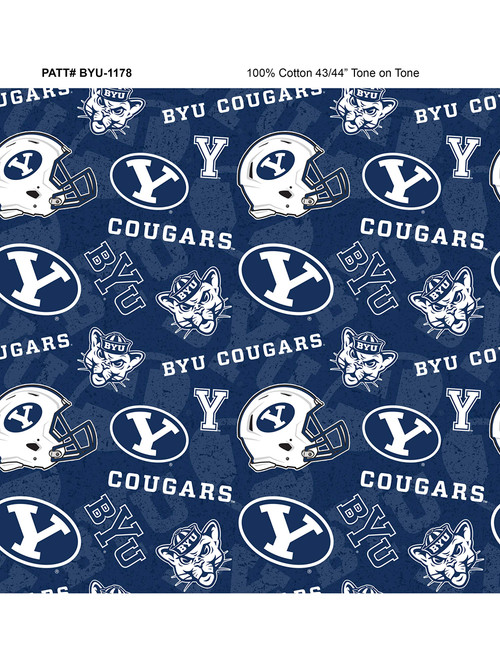 SYKEL ENTERPRISES Brigham Young BYU Cotton Fabric with New Tone ON Tone Design Newest Pattern
