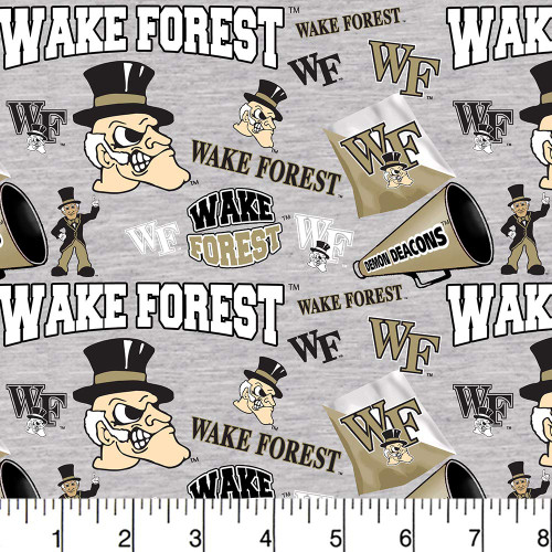 SYKEL ENTERPRISES Wake Forest Cotton Fabric with Mascots-Newest Pattern-NCAA Cotton Fabric