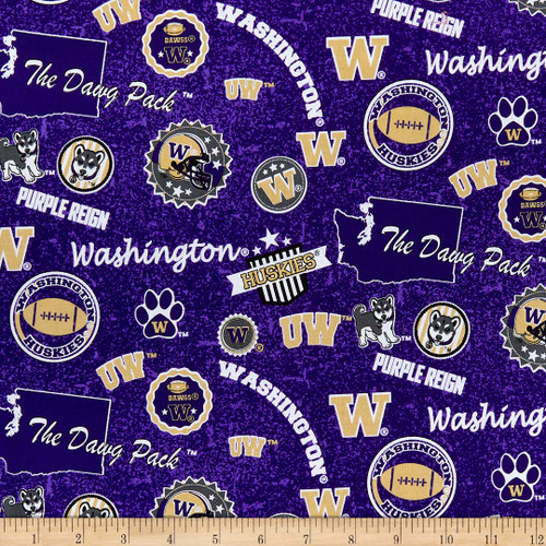 NCAA Washington Huskies Home State Cotton Multi, Quilting Fabric by the Yard