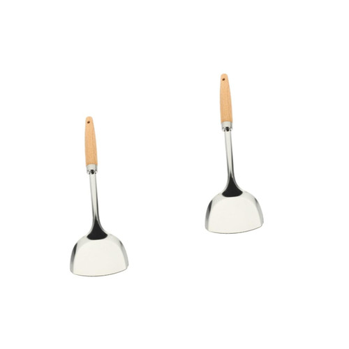 HEMOTON 2pcs Spatula Burger Flipper Non Stick Wok Chuan Chinese Wok Utensils Wok Shovel Food Wok Tool Wok Flipper Wok Turner Wok Stirrer Tools Steak Stainless Steel Wood